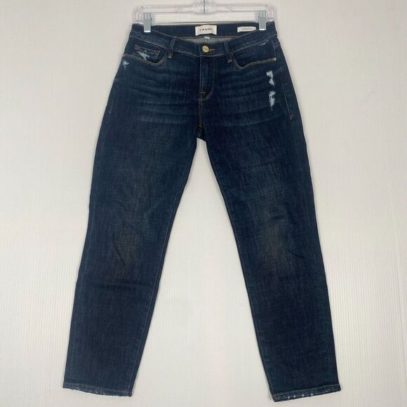 Frame  Le Garcon Women's Denim Cropped Jeans, Size 25, Distressed in Blue - Picture 1 of 15
